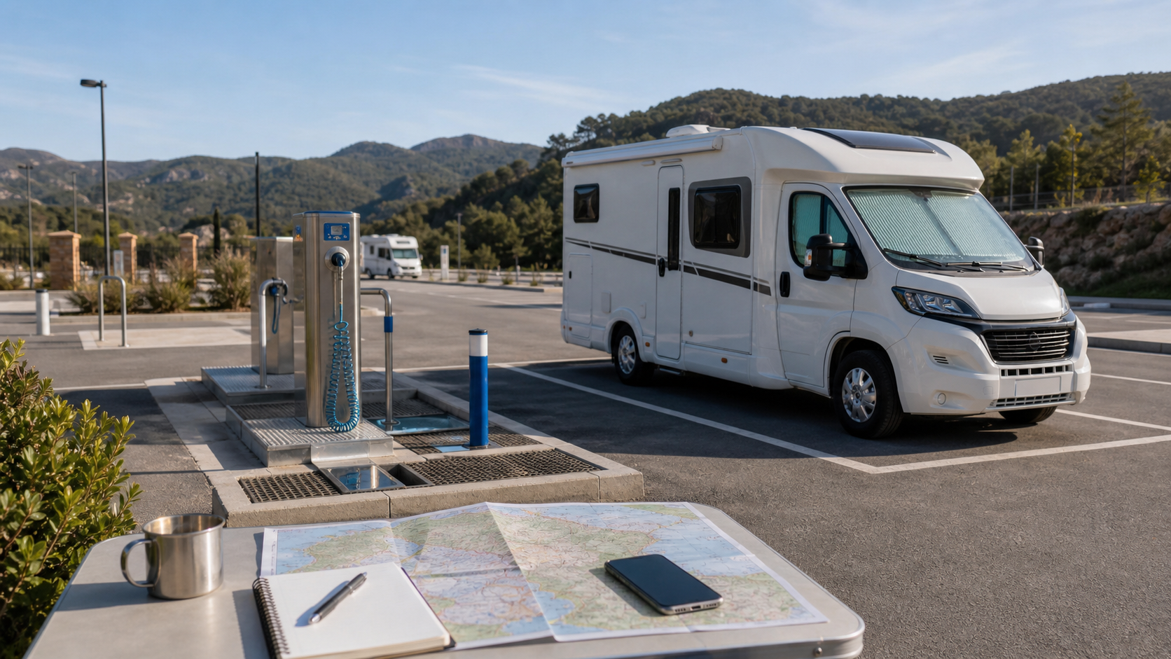 Area de autocaravanas en Espana con servicios y plazas marcadas