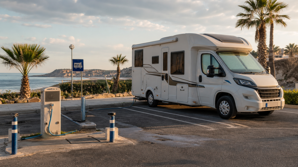 Area de autocaravanas con servicio cerca del Mediterraneo