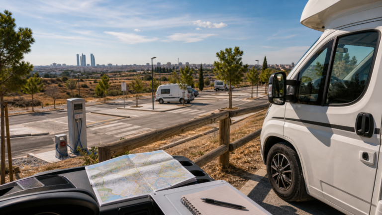 Area de autocaravanas cerca de Madrid con plazas marcadas