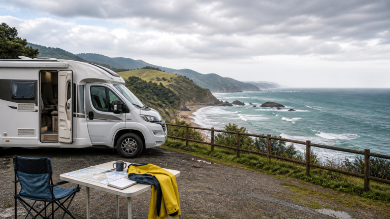 Autocaravana en mirador costero de Asturias