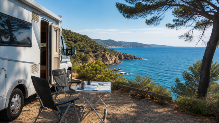 Autocaravana en mirador autorizado de la Costa Brava