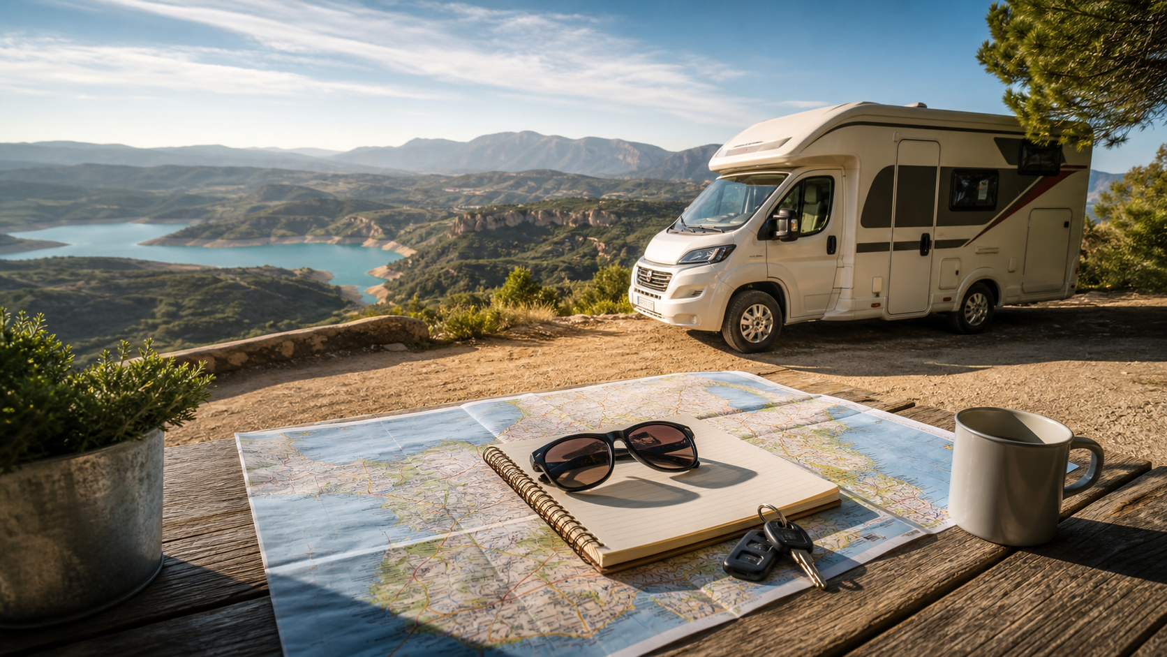Autocaravana con mapa para planificar rutas por Espana