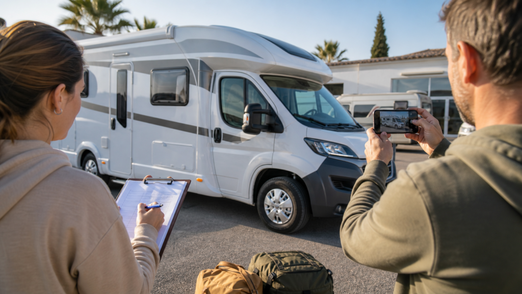 Entrega de autocaravana de alquiler con checklist y revisión antes de viajar