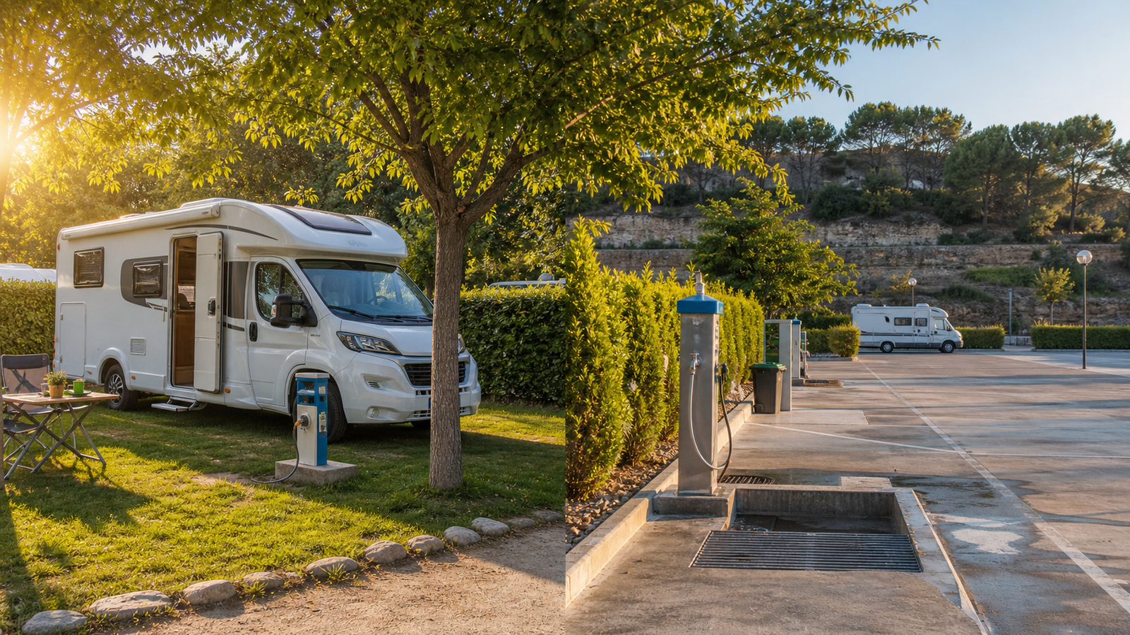 Autocaravana en una parcela con servicios de área