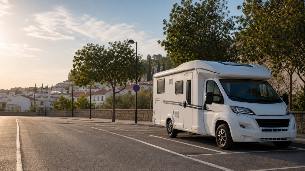 Autocaravana estacionada legalmente para explicar normativa DGT 2026