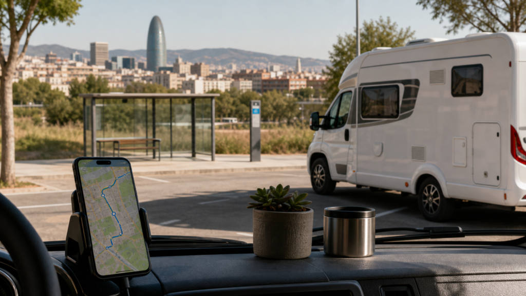 Camper planificando entrada a una zona de bajas emisiones en ciudad española