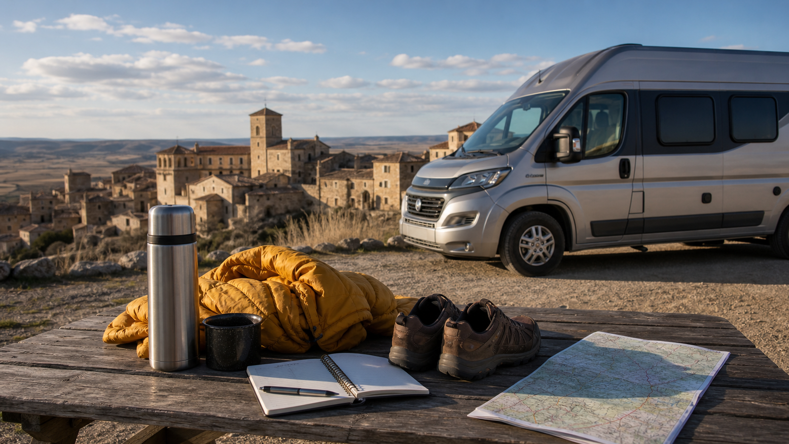 Ruta lenta por Castilla y León en autocaravana con pueblo medieval y material de paseo