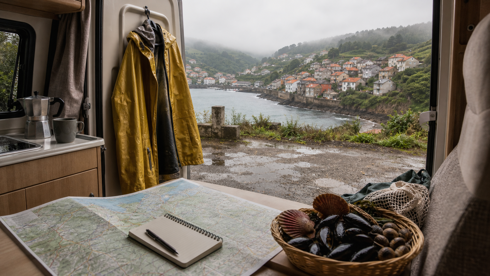 Ruta por Galicia en autocaravana con lluvia, mercado y costa atlántica