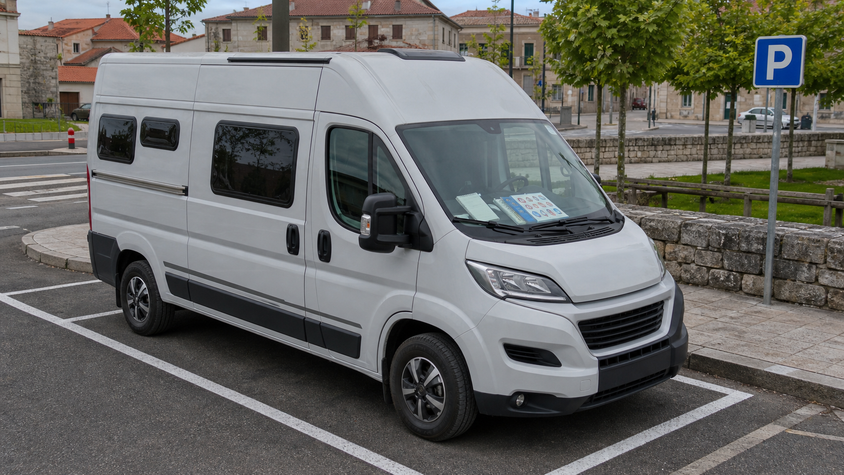 Camper correctamente estacionada sin elementos de acampada exterior