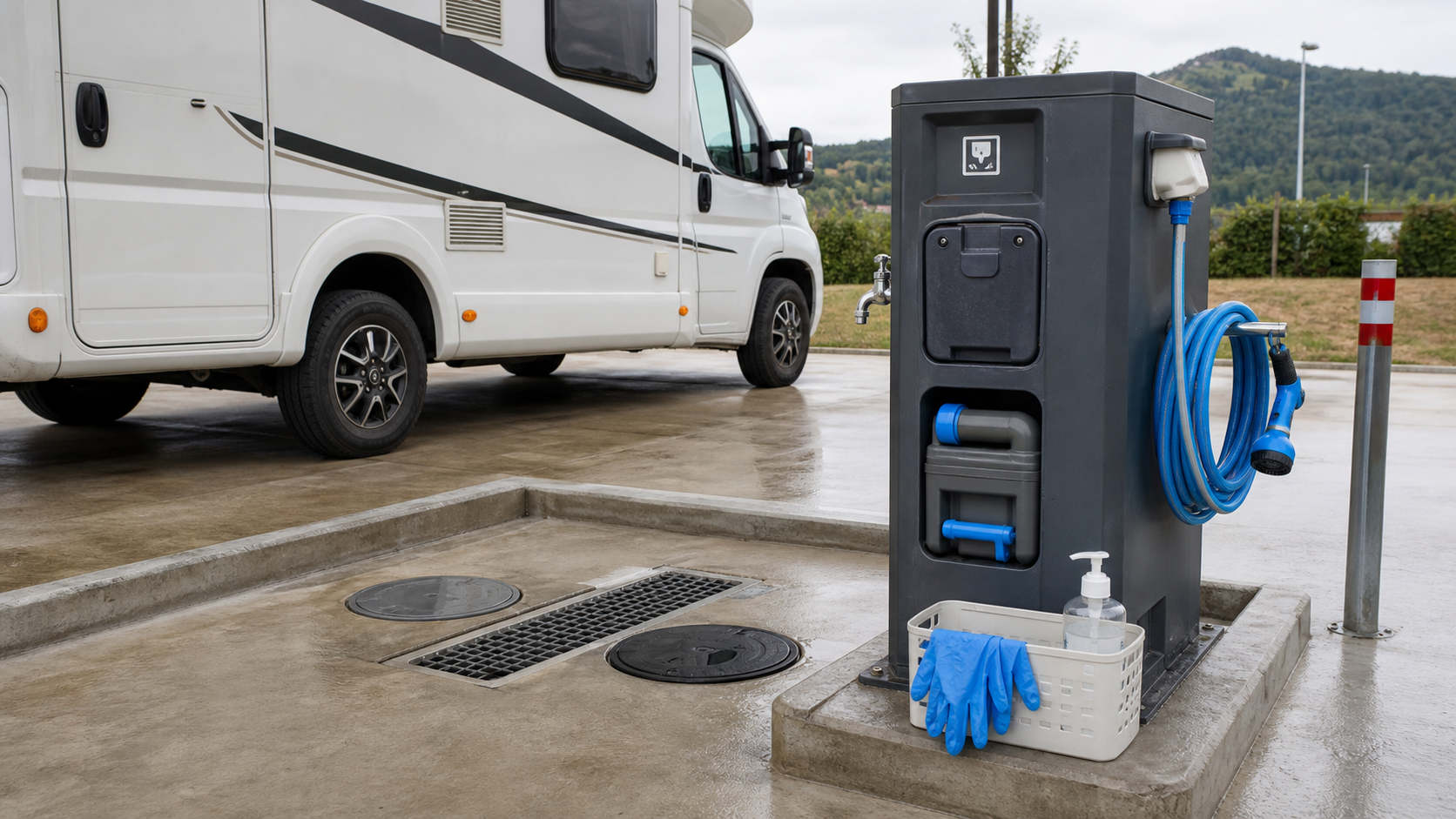 Punto limpio de vaciado de aguas grises y negras para autocaravana